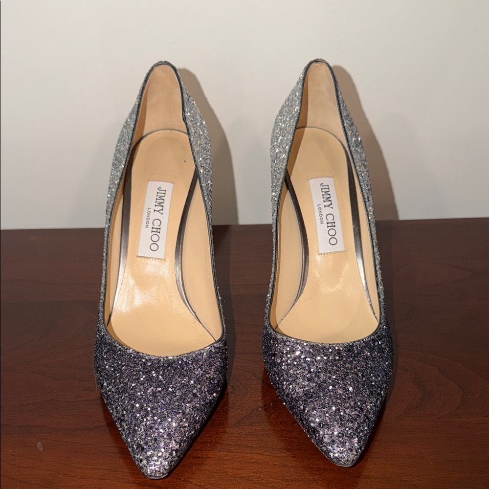Jimmy Choo Glittering Silver and Black Heels - Picture 2 of 8
